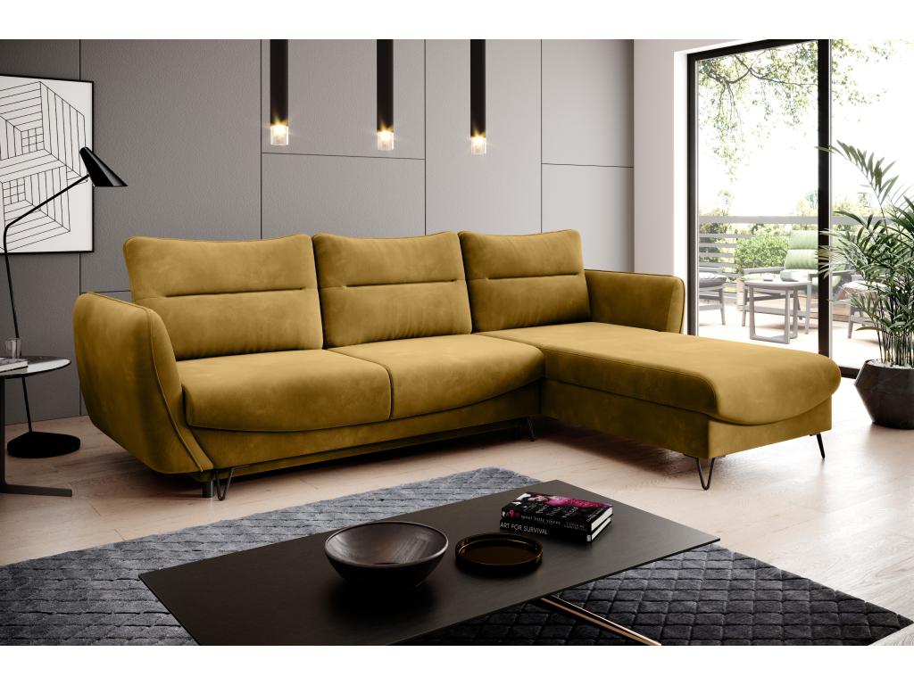 Artigeo 276cm Yellow Velvet Right-Hand Corner Sofa Bed PFHJ03722