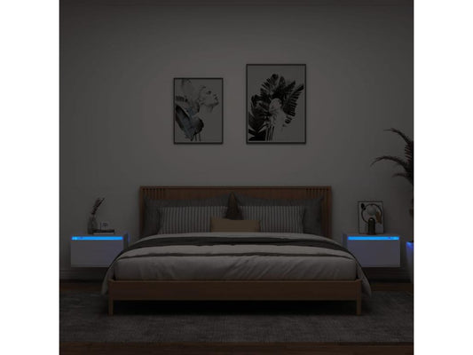 Wall-mounted bedside tables with Chezlovaères LED lights, 2 pcs, white, IDNB01588