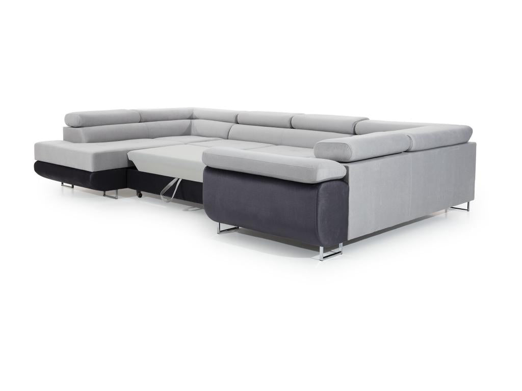Artigeo 340cm ULUM18260 U-shaped left-hand convertible sofa in heather grey fabric and black faux leather with storage compartment