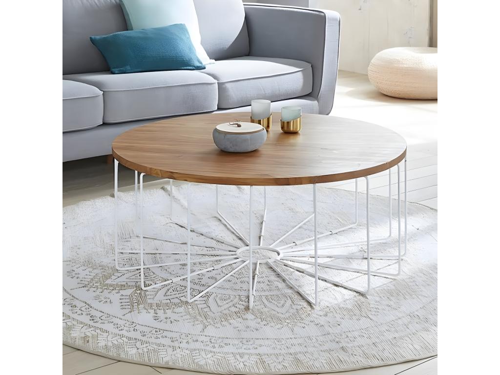 Round coffee table in solid teak and metal KSMA96000