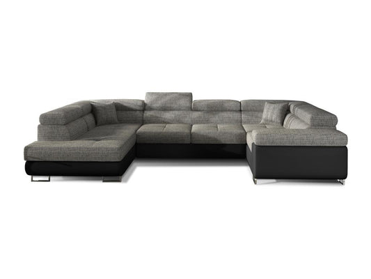 Artigeo 340cm ULUM18260 U-shaped left-hand convertible sofa in heather grey fabric and black faux leather with storage compartment