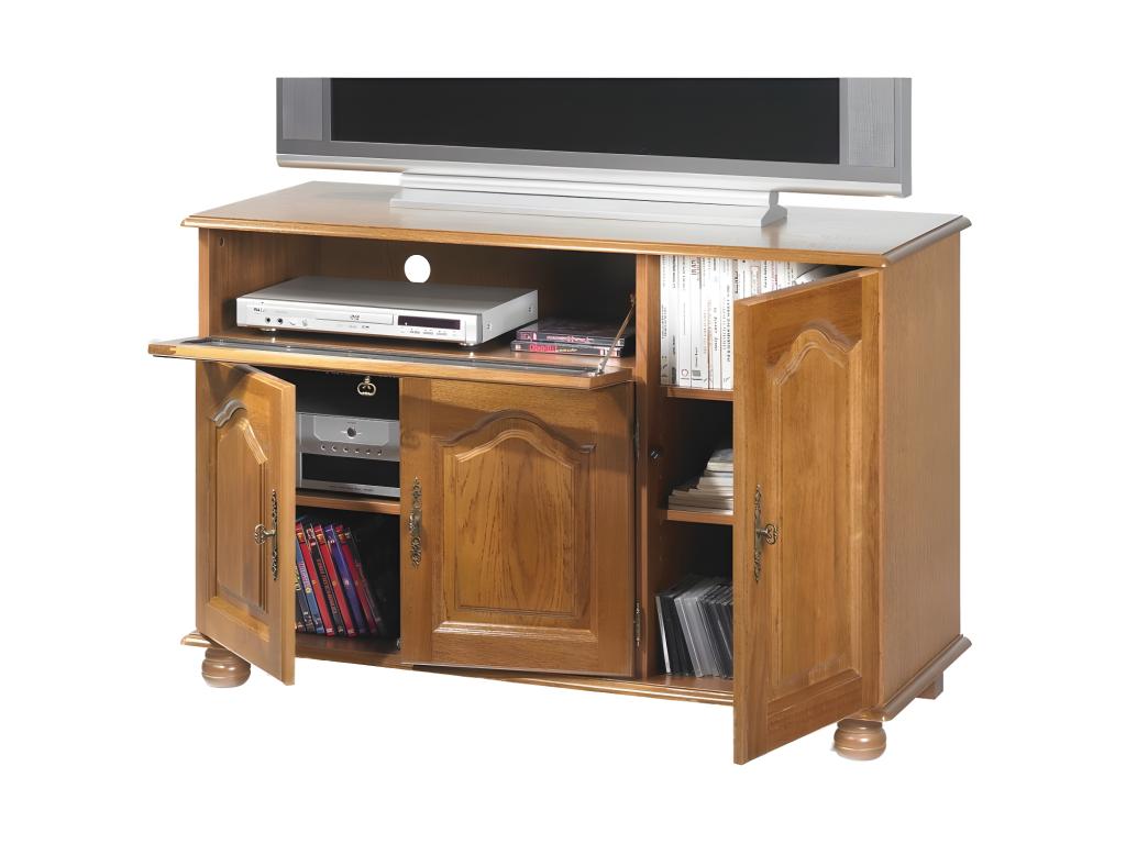 55 Inch Oak TV Stand with 3 Doors, 1 Drop-Down Door, and 6 Shelves (W120.6 cm, H77 cm, D46.5 cm) XYEQ66700