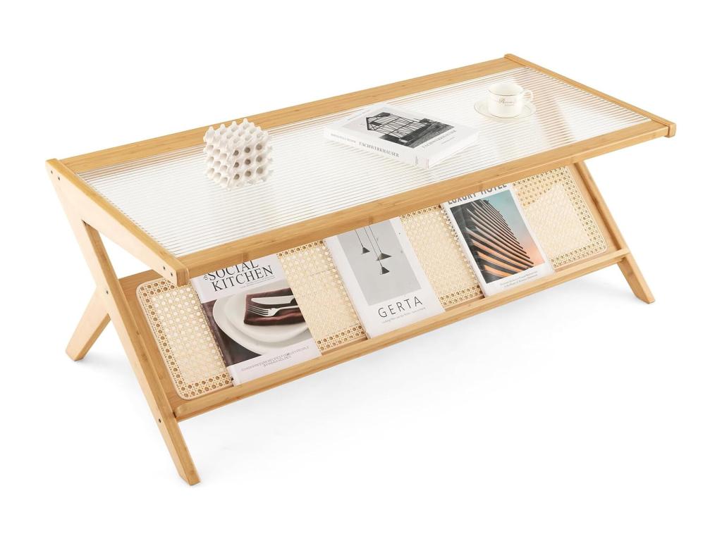 Coffee table, living room table, 120 cm, in Artigeo with tempered glass top, bohemian style, ERAS64964