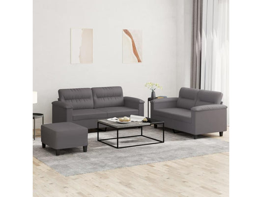3-piece sofa set with cushions, grey faux leather LYPU73853