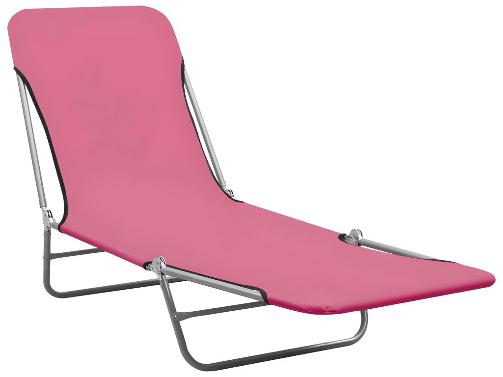 Folding sun loungers, set of 2, steel and pink fabric, LJJA08234