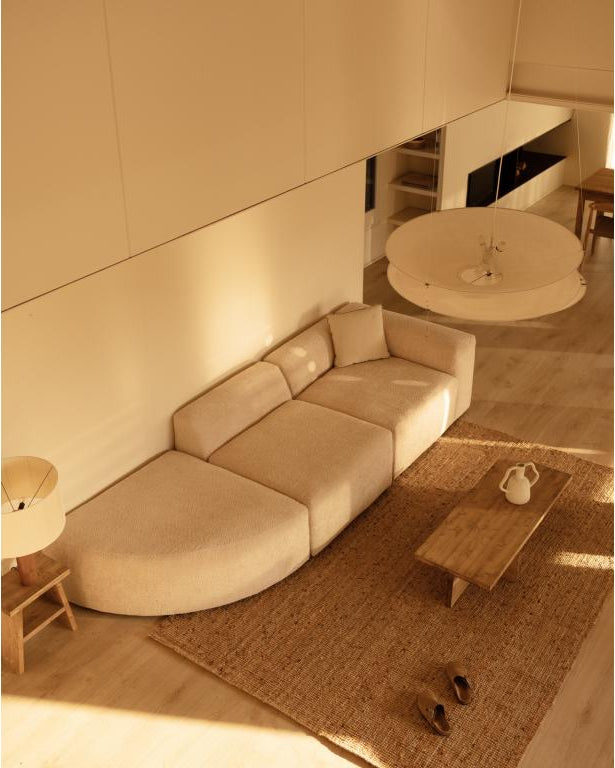 5/6 seater 3 module sofa with left-hand curve in beige boucle fabric EAJC93759