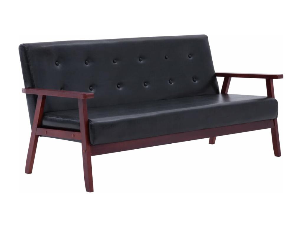 3-piece black faux leather sofa set WQAL86833