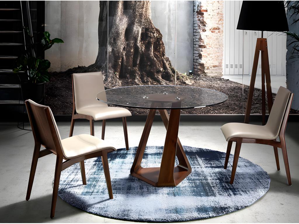 Bova designer chair with ash legs in walnut finish and faux leather - Set of 2 - Color Artigeo 61 Light Blue IQEM36481