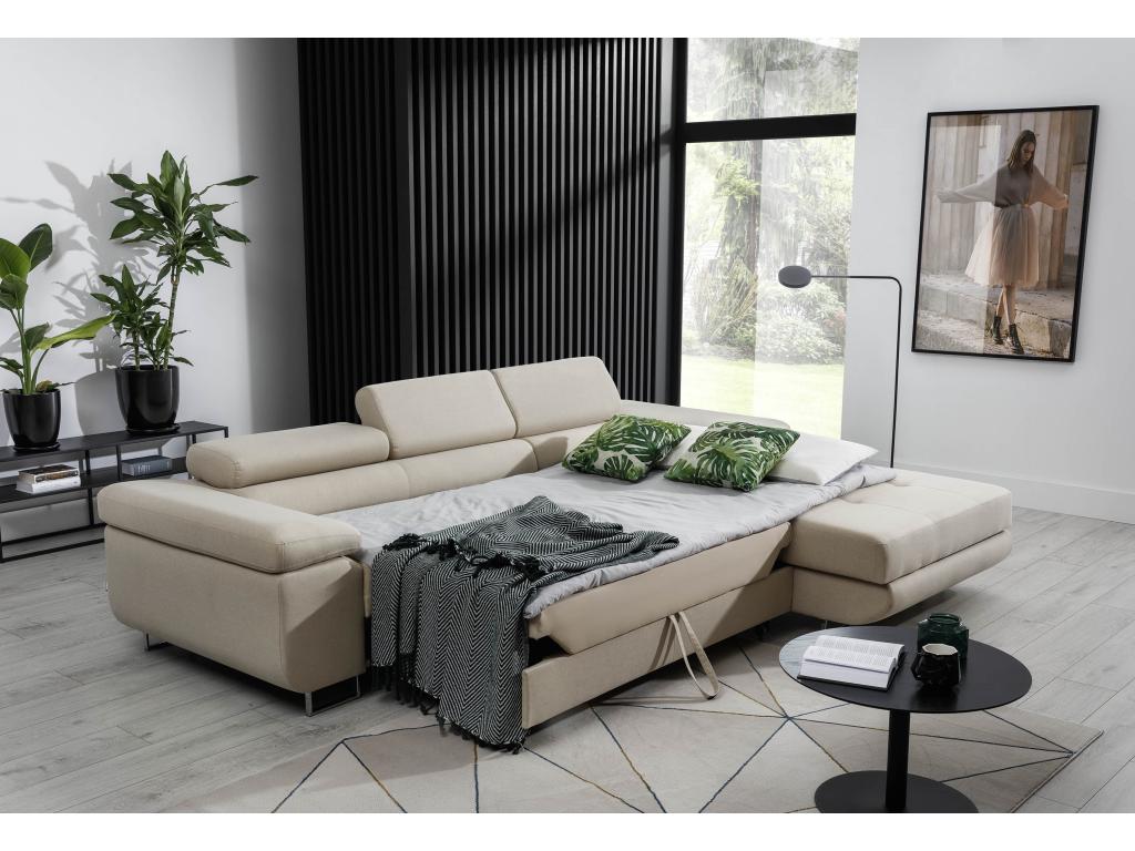 Chezlova 280cm GHFH30354 Right-hand corner sofa bed in green fabric and white faux leather with storage