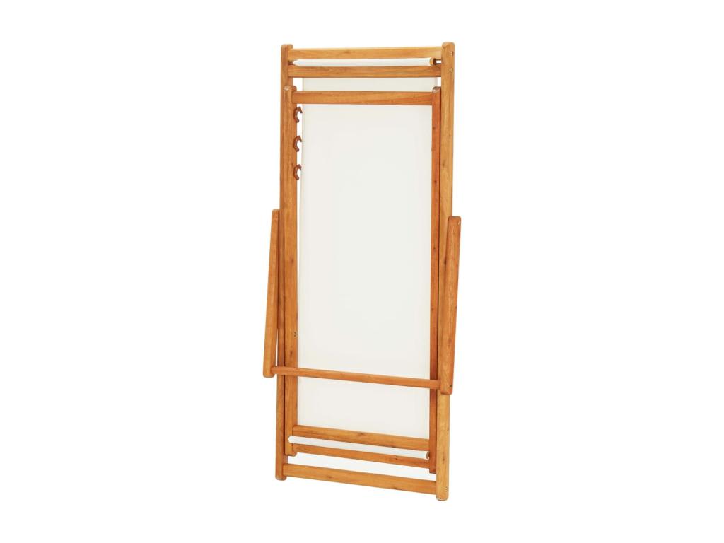 Folding beach chair in eucalyptus wood and cream-white fabric QGIQ80149