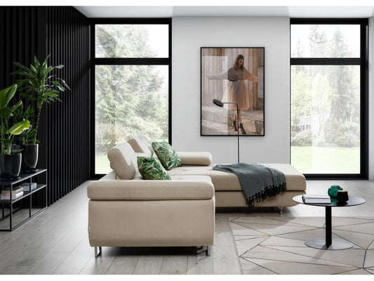 Chezlova 280cm GHFH30354 Right-hand corner sofa bed in green fabric and white faux leather with storage