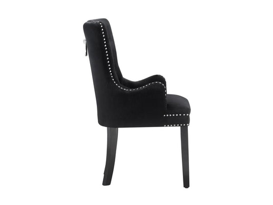 Artigeo - Set of 6 Velvet Upholstered Chairs - With Armrests - Wooden Legs - Black RMOG73919