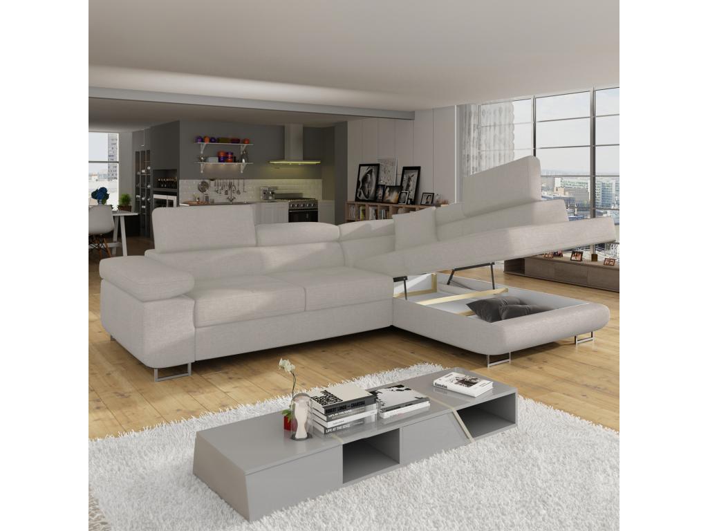 Chezlova convertible right-hand corner sofa in beige fabric HNXI08096