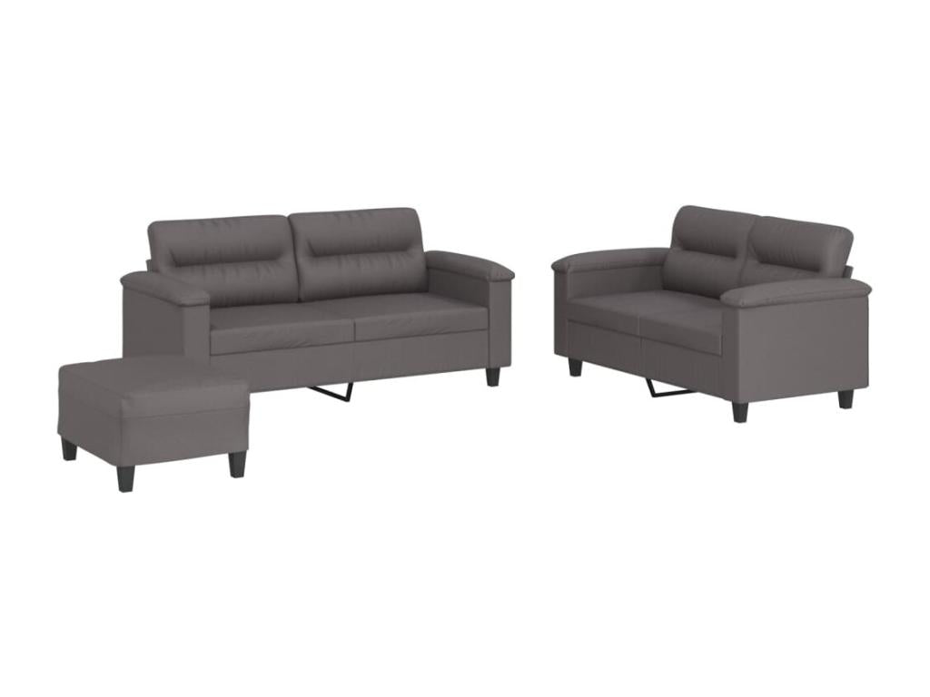 3-piece sofa set with cushions, grey faux leather LYPU73853