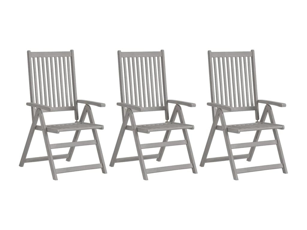 Artigeo LFXO60619 3-Piece Reclining Garden Chairs, Grey Solid Wood