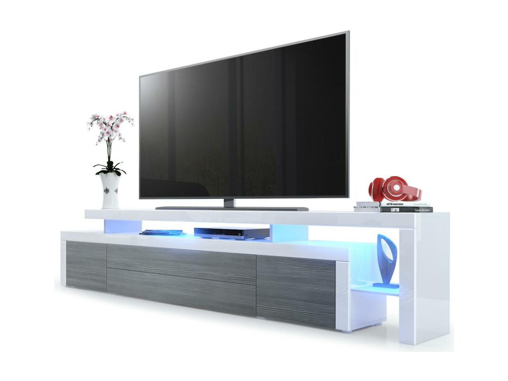 White Lacquered TV Stand and Chezlova Anthracite Matte LED Lighting WxHxD 227x52x35 BXMQ14409