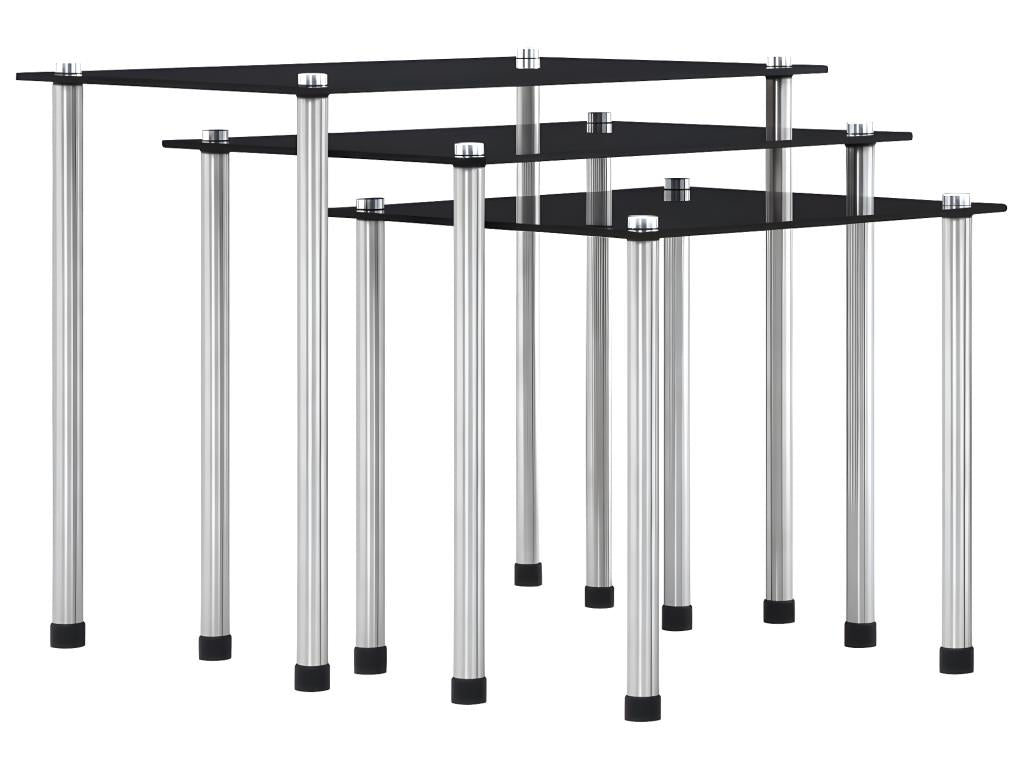 Nesting tables, 3 pieces, Black, Tempered Glass, UDAO67515