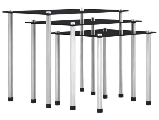 Nesting tables, 3 pieces, Black, Tempered Glass, UDAO67515