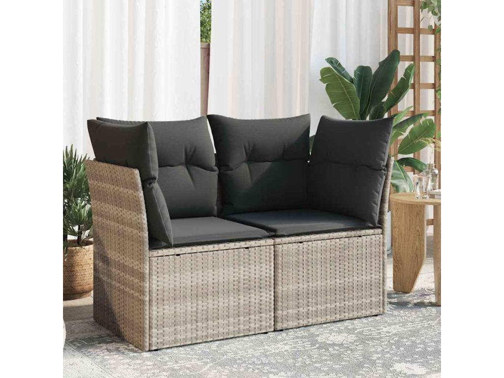 2-seater garden sofa and light grey cushions in woven resin QDAA56193