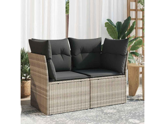2-seater garden sofa and light grey cushions in woven resin QDAA56193