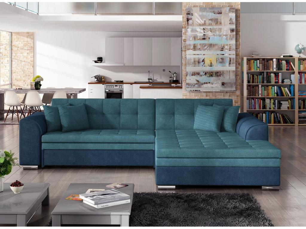Chezlova 4-seater right-hand corner sofa bed in dark blue and turquoise fabric, 295cm PEGJ51815