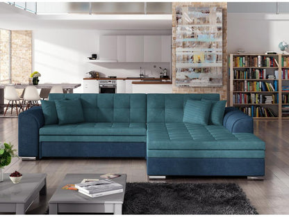 Chezlova 4-seater right-hand corner sofa bed in dark blue and turquoise fabric, 295cm PEGJ51815