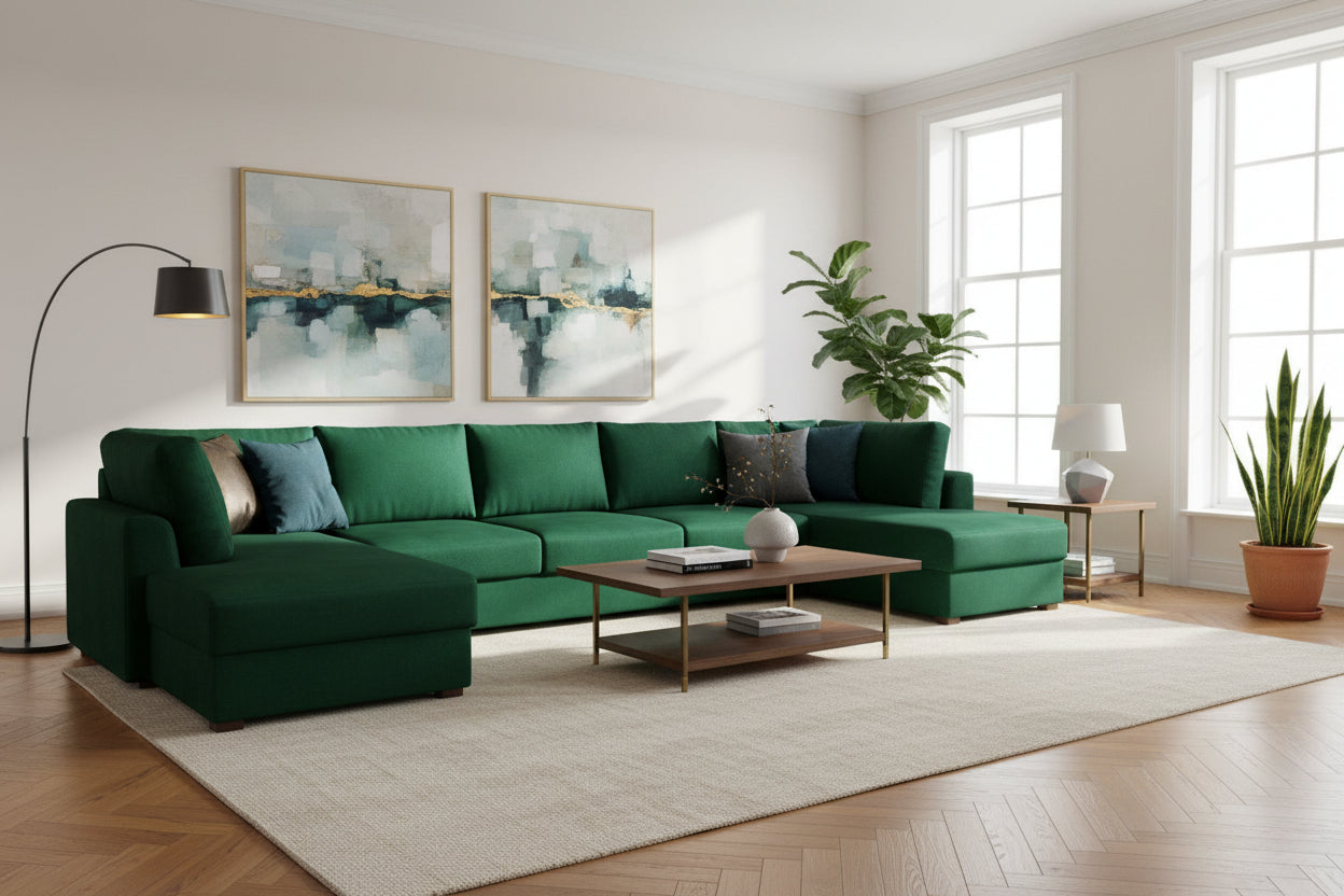 Chezlova 191 Corner Sofa, Green, Sleeping Function, Bed Box, 370x186x85cm, JPEM67696