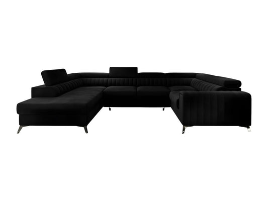 Artigeo Luxury Velvet Corner Sofa Bed, 7/8 Seater, Black, Right Armrest (front view) YMWW55370
