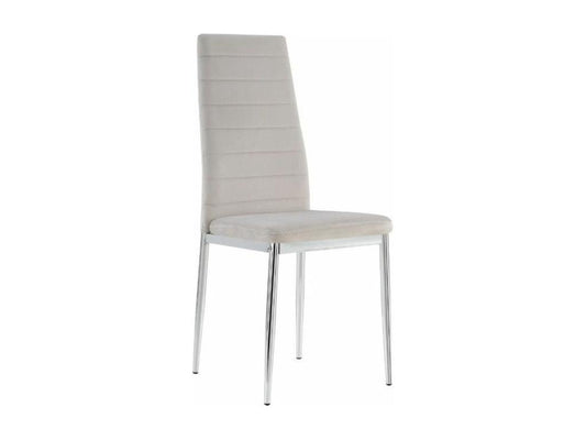 Chezlova quilted beige velvet chair with chrome steel legs - Set of 6 CNXO33382