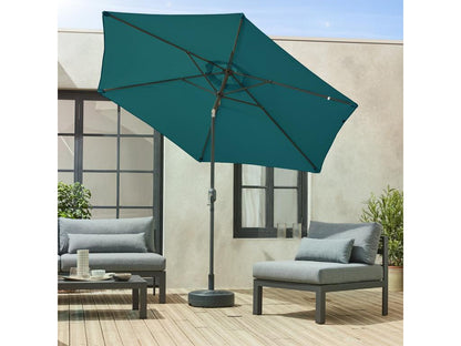 300cm Round Straight Parasol - Chezlova Duck Blue - Adjustable Central Aluminium Pole and Chezlova URFM03260 Opening