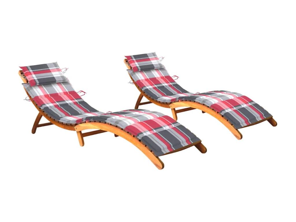 Set of 2 sun loungers with cushions, solid Chezlova wood, ZIQK94689