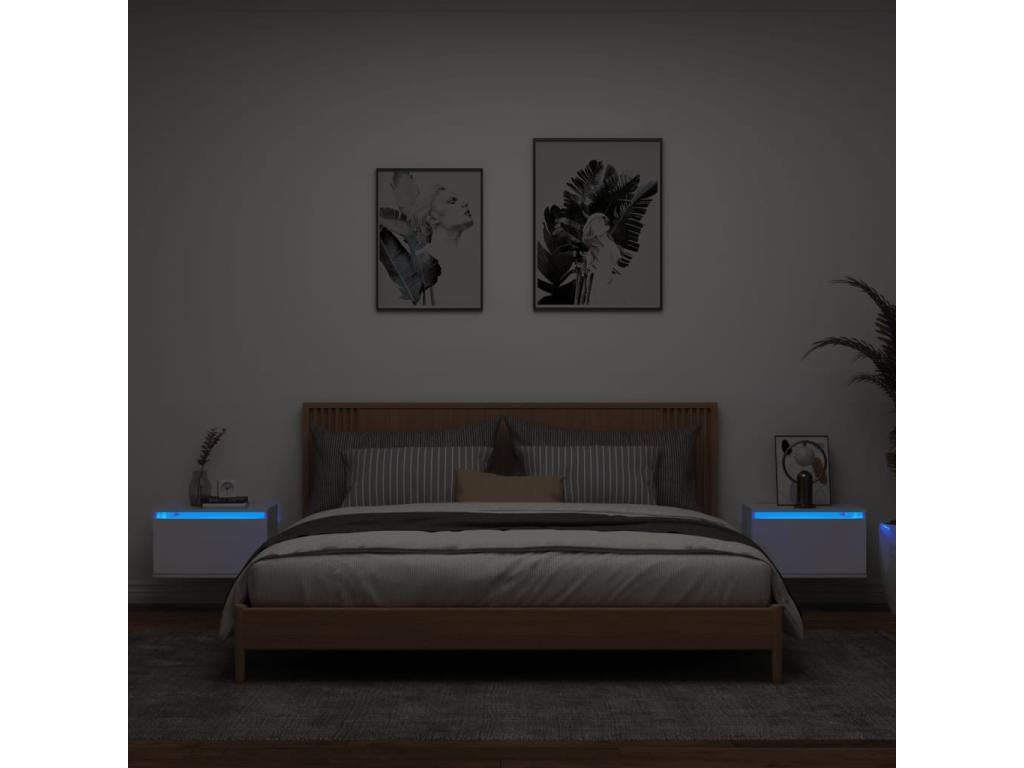 Wall-mounted bedside tables with Chezlovaères LED lights, 2 pcs, white, IDNB01588