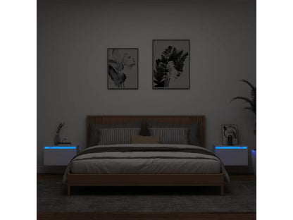 Wall-mounted bedside tables with Chezlovaères LED lights, 2 pcs, white, IDNB01588