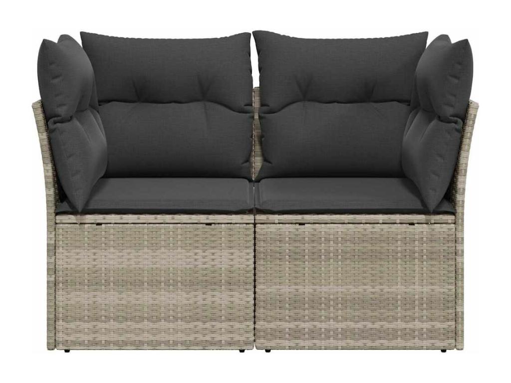 2-seater garden sofa and light grey cushions in woven resin QDAA56193