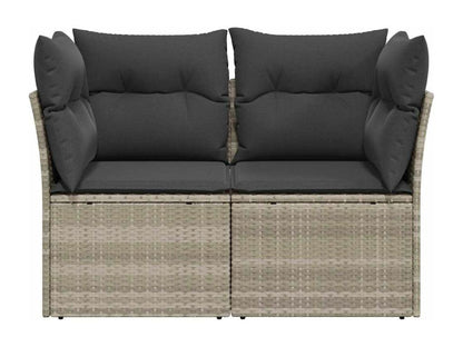 2-seater garden sofa and light grey cushions in woven resin QDAA56193
