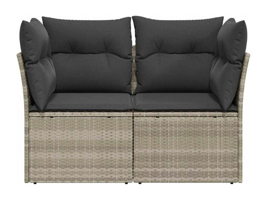 2-seater garden sofa and light grey cushions in woven resin QDAA56193