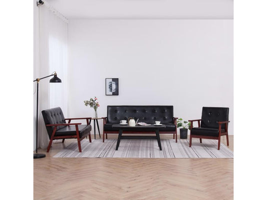 3-piece black faux leather sofa set WQAL86833