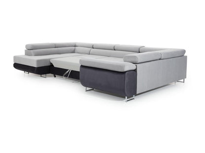 Artigeo 340cm ULUM18260 U-shaped left-hand convertible sofa in heather grey fabric and black faux leather with storage compartment