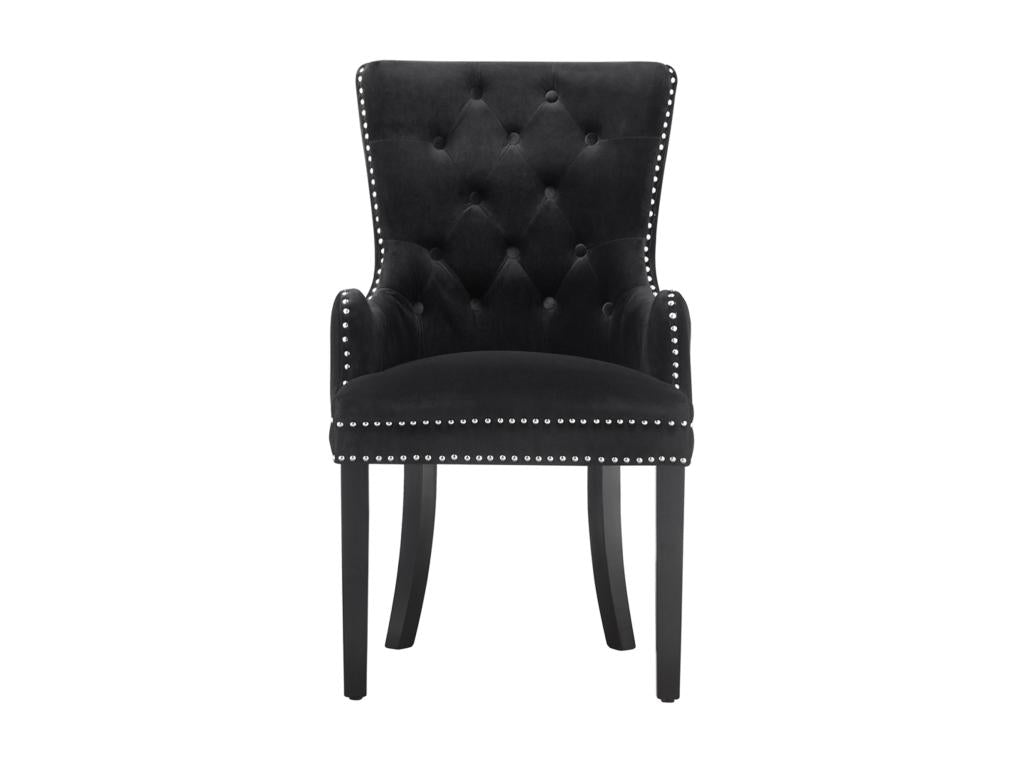 Artigeo - Set of 6 Velvet Upholstered Chairs - With Armrests - Wooden Legs - Black RMOG73919