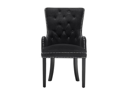 Artigeo - Set of 6 Velvet Upholstered Chairs - With Armrests - Wooden Legs - Black RMOG73919