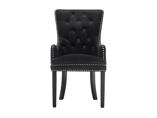 Artigeo - Set of 6 Velvet Upholstered Chairs - With Armrests - Wooden Legs - Black RMOG73919