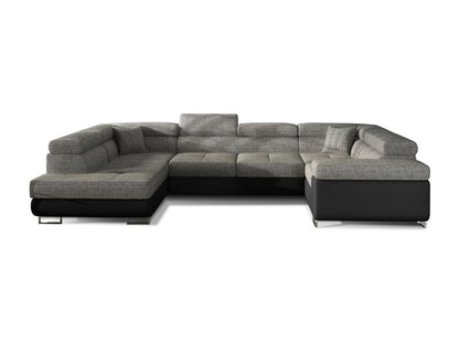 Artigeo 340cm ULUM18260 U-shaped left-hand convertible sofa in heather grey fabric and black faux leather with storage compartment