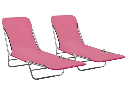 Folding sun loungers, set of 2, steel and pink fabric, LJJA08234