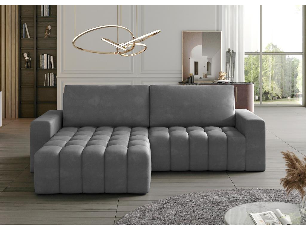 Chezlova 250cm OHDO09088 grey quilted velvet designer convertible sofa with left-hand corner
