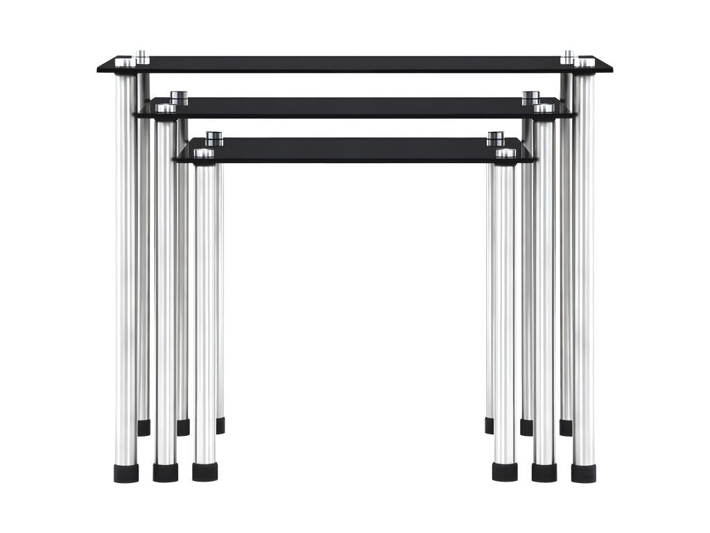 Nesting tables, 3 pieces, Black, Tempered Glass, UDAO67515