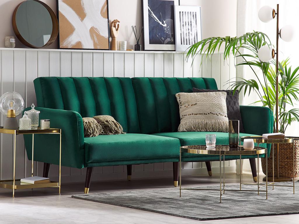 Artigeo Emerald Green Velvet 3-Seater Sofa Bed YCSB85625
