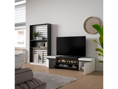 TV Unit Set 310x186x35cm For TVs up to 80" Electric Fireplace White and Black RWWK43060