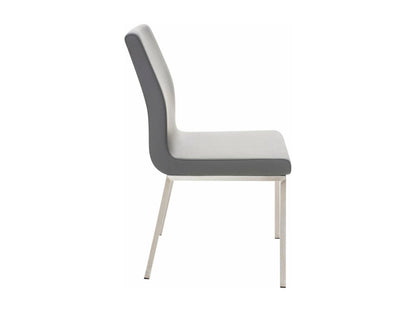Set of 2 minimalist style dining chairs in grey PVC and stainless steel 10 0001610 BAEA47738