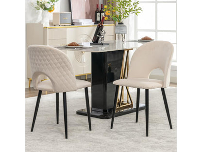 Set of 2 velvet chairs - adjustable metal legs - with backrest - beige XWAO73135