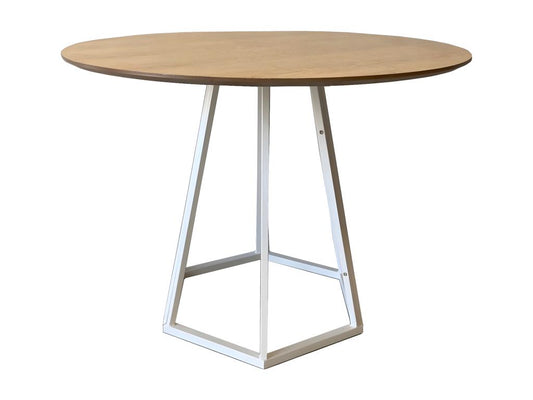 Chezlova - Round dining table in oak-effect wood with white steel legs CUNA60288